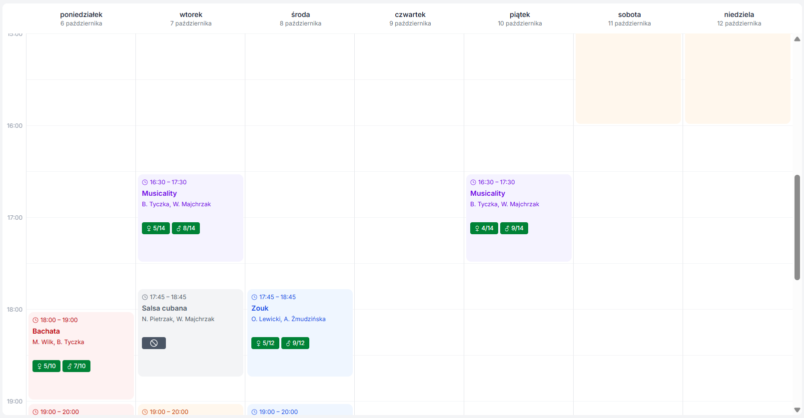 Widok siatki tygodniowej