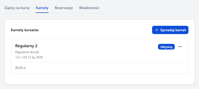 Karnet na profilu kursanta w Baileo